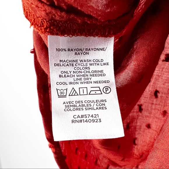 LOFT Ruffle Swiss Dot Button Up Blouse Short Sleeve Burnt Orange Sz S - Picture 12 of 15